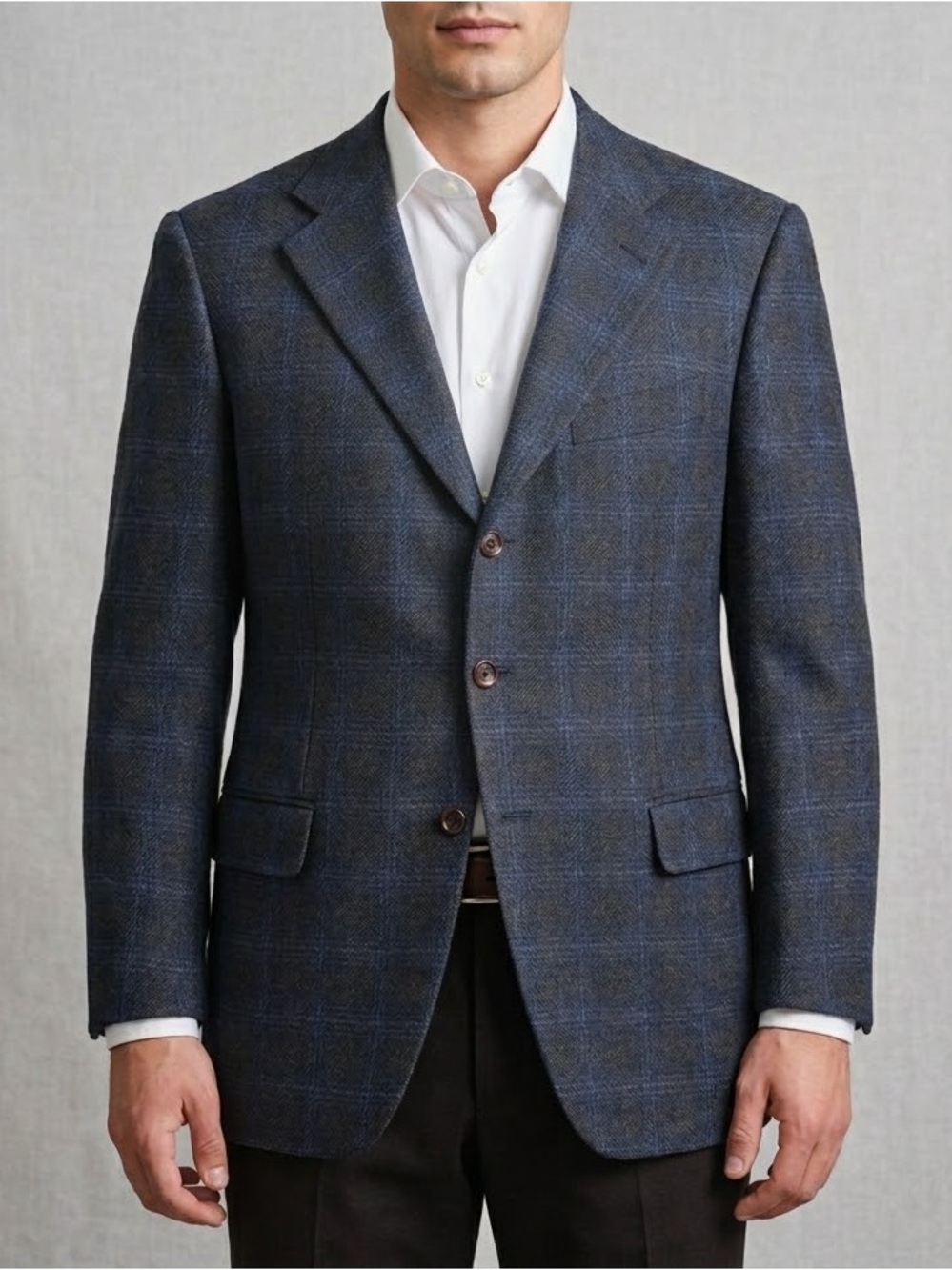 Pal Zileri Plaid Wool Blazer Size EU 52 = 42R Blue Made in Italy